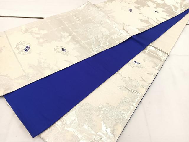 平和屋着物◎六通柄袋帯　唐織　牡丹　銀糸　正絹　逸品　BAAV9247mz