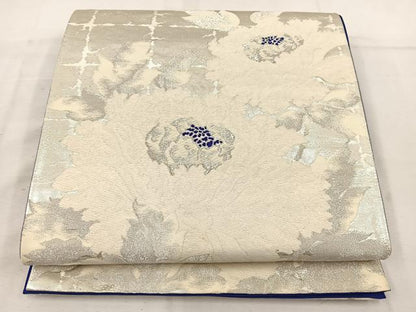 平和屋着物◎六通柄袋帯　唐織　牡丹　銀糸　正絹　逸品　BAAV9247mz