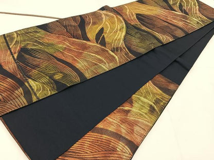 平和屋着物◎六通柄袋帯　遠山文　金糸　引箔　正絹　逸品　BAAV9251mz