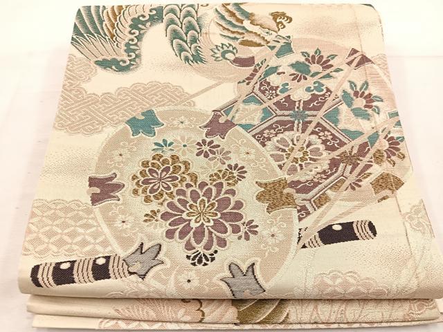 平和屋着物◎アンティーク 大正ロマン 全通柄 京袋帯 引き抜き帯 唐織 鳳凰鼓花文 正絹 逸品 BAAV9254mz
