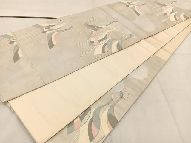 平和屋着物◎六通柄袋帯 群鶴 銀糸 正絹 逸品 BAAV9271mz