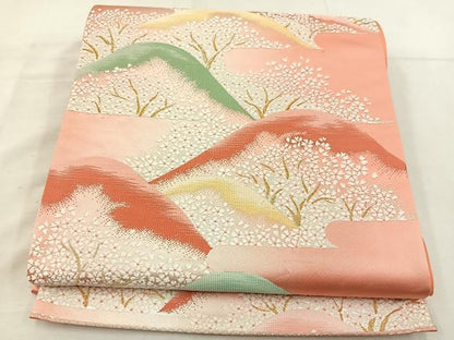 平和屋着物◎六通柄袋帯 唐織 遠山花文 金銀糸 正絹 逸品 BAAV9272mz