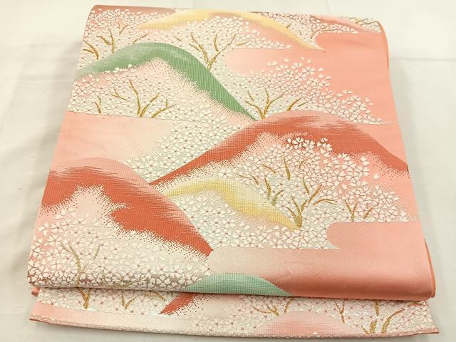 平和屋着物◎六通柄袋帯 唐織 遠山花文 金銀糸 正絹 逸品 BAAV9272mz