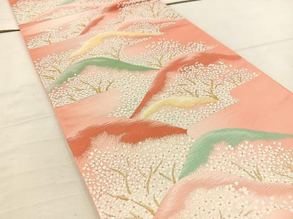 平和屋着物◎六通柄袋帯 唐織 遠山花文 金銀糸 正絹 逸品 BAAV9272mz