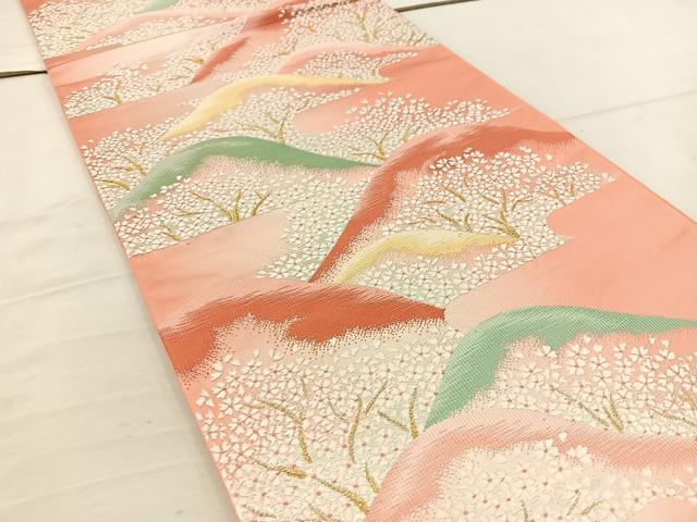 平和屋着物◎六通柄袋帯 唐織 遠山花文 金銀糸 正絹 逸品 BAAV9272mz