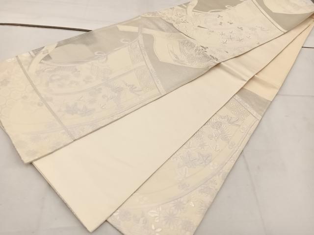 平和屋着物◎六通柄袋帯 唐織 鳳凰几帳花文 銀糸 正絹 逸品 BAAV9276mz