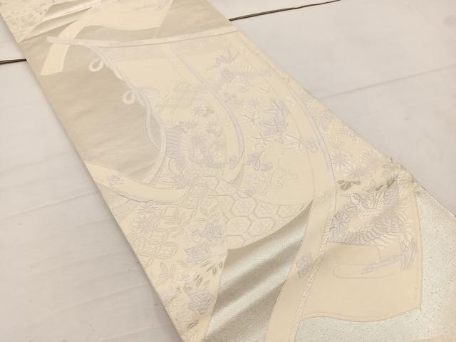 平和屋着物◎六通柄袋帯 唐織 鳳凰几帳花文 銀糸 正絹 逸品 BAAV9276mz