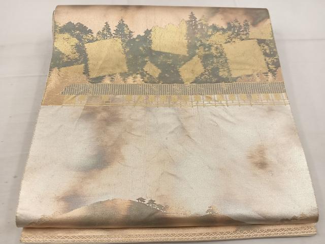 平和屋着物◎西陣 服部織物謹製 六通柄袋帯 こはく錦 風景文 金糸 正絹 逸品 BAAV9277mz