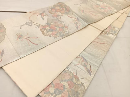 平和屋着物◎六通柄袋帯 唐織 鳳凰花車文 金糸 正絹 逸品 BAAV9278mz