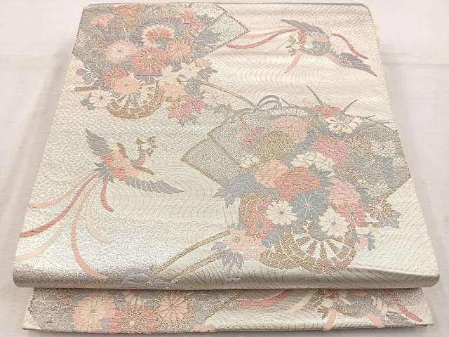 平和屋着物◎六通柄袋帯 唐織 鳳凰花車文 金糸 正絹 逸品 BAAV9278mz