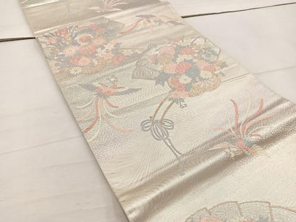 平和屋着物◎六通柄袋帯 唐織 鳳凰花車文 金糸 正絹 逸品 BAAV9278mz