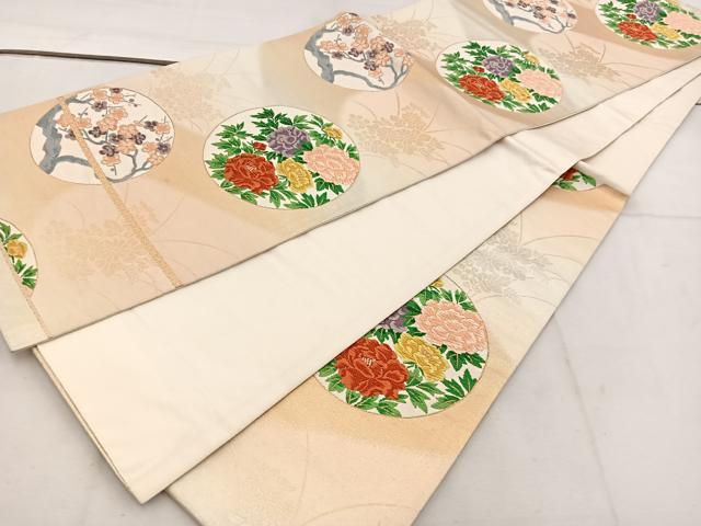 平和屋着物◎六通柄袋帯 唐織 花丸文 金糸 正絹 逸品 BAAV9283mz