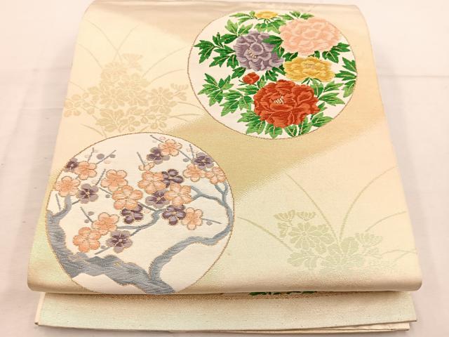 平和屋着物◎六通柄袋帯　唐織　花丸文　金糸　正絹　逸品　AABI0937yx 平和屋着物◎六通柄袋帯 唐織 花丸文 金銀糸 正絹 逸品 AABI1179yxの