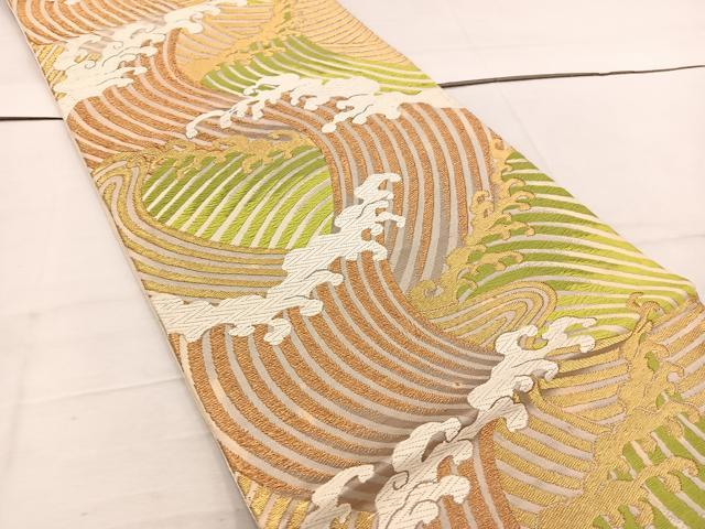 平和屋着物◎六通柄袋帯　唐織　立波文　金糸　正絹　逸品　BAAV9285mz