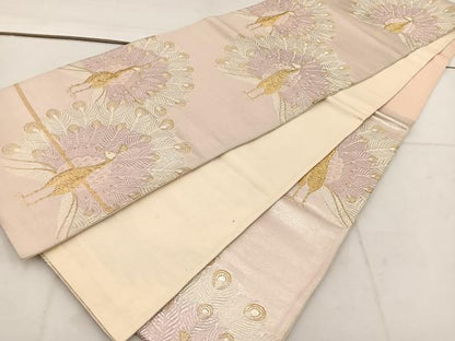 平和屋着物◎六通柄袋帯　孔雀　金糸　正絹　逸品　BAAV9286mz