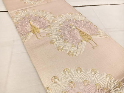 平和屋着物◎六通柄袋帯　孔雀　金糸　正絹　逸品　BAAV9286mz