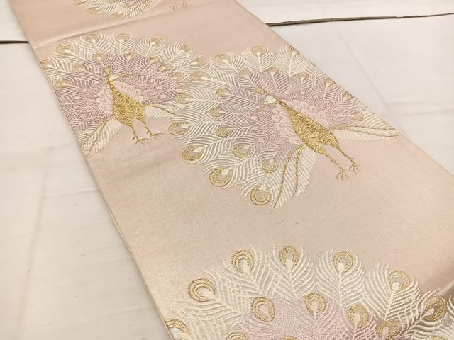 平和屋着物◎六通柄袋帯　孔雀　金糸　正絹　逸品　BAAV9286mz