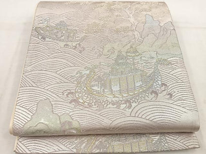 平和屋着物◎六通柄袋帯 風景文 金銀糸 正絹 逸品 BAAV9301mz