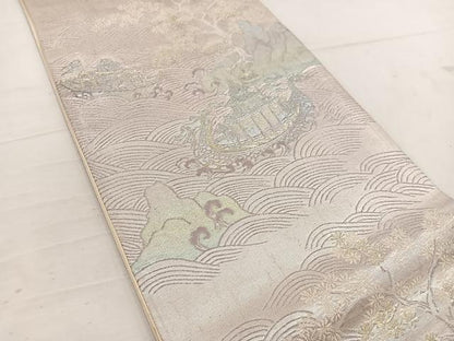 平和屋着物◎六通柄袋帯 風景文 金銀糸 正絹 逸品 BAAV9301mz