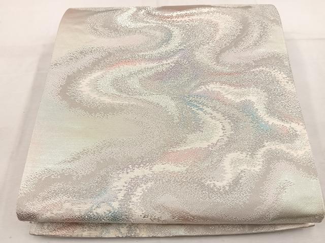 平和屋着物◎六通柄袋帯 流水文 銀糸 正絹 逸品 BAAV9303mz