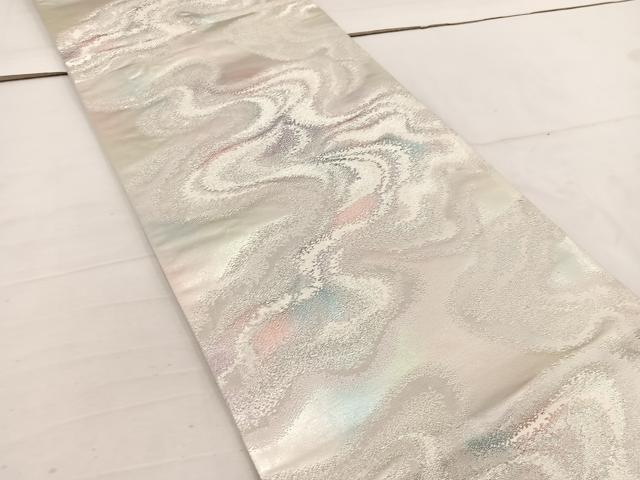 平和屋着物◎六通柄袋帯 流水文 銀糸 正絹 逸品 BAAV9303mz