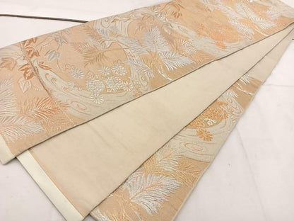 平和屋着物◎六通柄 本袋帯 流水花文 金銀糸 BAAV9305mz