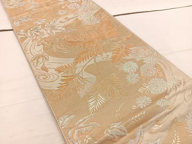 平和屋着物◎六通柄 本袋帯 流水花文 金銀糸 BAAV9305mz