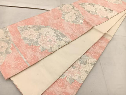 平和屋着物◎六通柄袋帯 唐織 地紙花文 銀糸 正絹 逸品 BAAV9313mz
