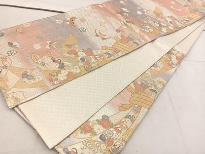 平和屋着物◎佐賀錦 六通柄袋帯 唐織 束ね熨斗鴛鴦花蝶文 金糸 正絹 逸品 BAAV9318mz