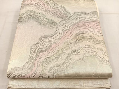平和屋着物◎六通柄袋帯 流水草葉文 プラチナ箔二重織 正絹 逸品 BAAV9322mz