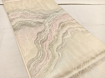 平和屋着物◎六通柄袋帯 流水草葉文 プラチナ箔二重織 正絹 逸品 BAAV9322mz