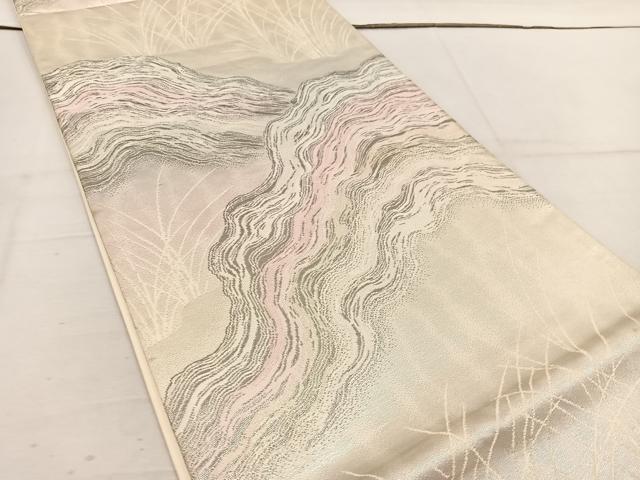 平和屋着物◎六通柄袋帯 流水草葉文 プラチナ箔二重織 正絹 逸品 BAAV9322mz