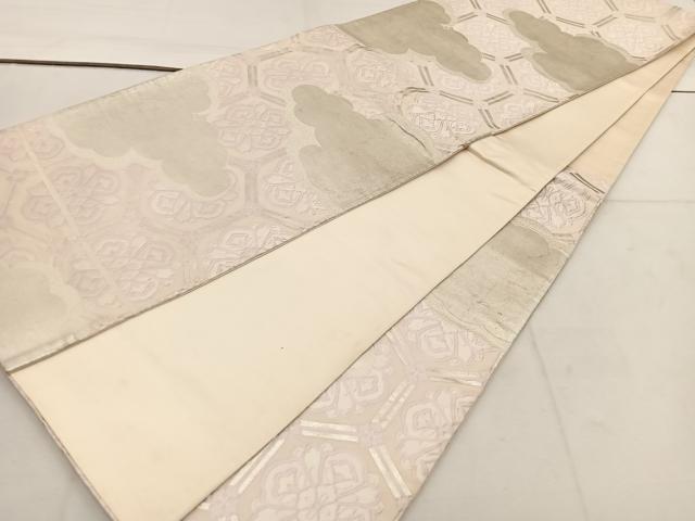 平和屋着物◎六通柄袋帯 唐織 雲取り亀甲花文 銀糸 正絹 逸品 BAAV9323mz