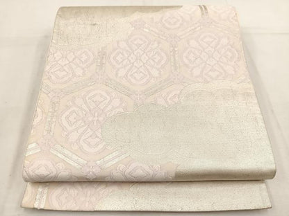 平和屋着物◎六通柄袋帯 唐織 雲取り亀甲花文 銀糸 正絹 逸品 BAAV9323mz