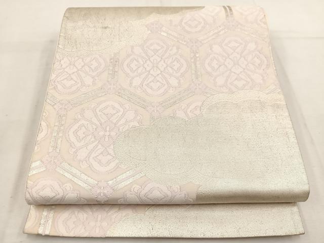 平和屋着物◎六通柄袋帯 唐織 雲取り亀甲花文 銀糸 正絹 逸品 BAAV9323mz