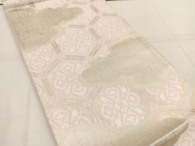 平和屋着物◎六通柄袋帯 唐織 雲取り亀甲花文 銀糸 正絹 逸品 BAAV9323mz