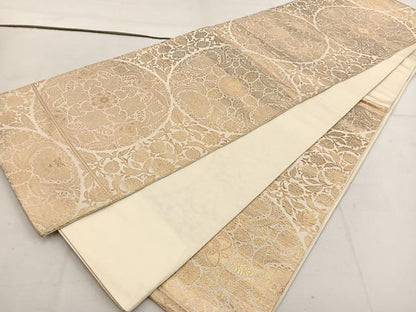 平和屋着物◎六通柄袋帯　草花文　金糸　正絹　逸品　BAAV9324mz