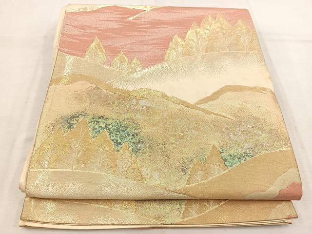 平和屋着物◎六通柄袋帯　遠山樹林文　金糸　正絹　逸品　BAAV9326mz