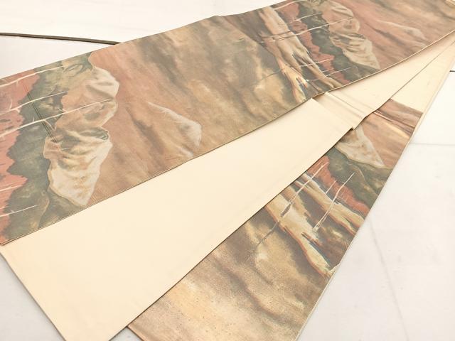 平和屋着物◎六通柄袋帯　遠山文　金糸　引箔　正絹　逸品　BAAV9328mz