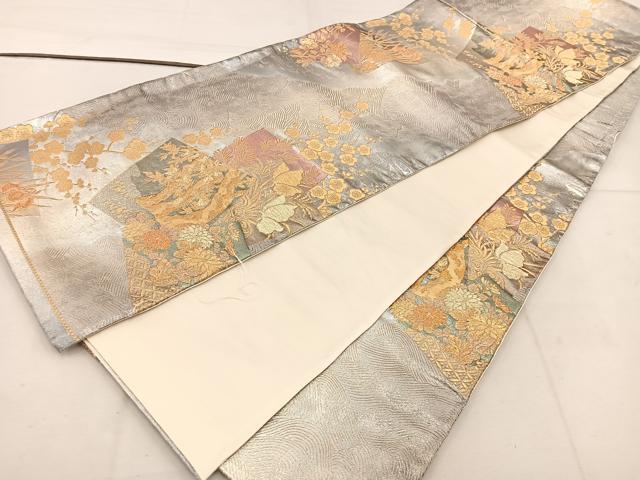 平和屋着物◎六通柄袋帯 色紙重ね花文 金糸 正絹 逸品 BAAV9332mz