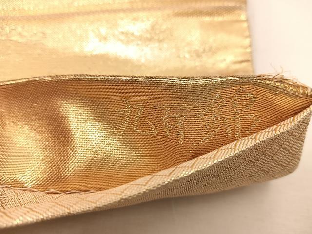 平和屋着物◎佐賀錦　六通柄袋帯　唐織　九百錦　扇面孔雀花文　金糸　正絹　逸品　BAAV9337mz