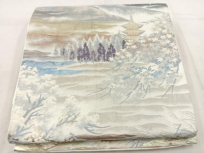 平和屋着物◎六通柄袋帯 唐織 風景花文 金銀糸 正絹 逸品 BAAV9343mz