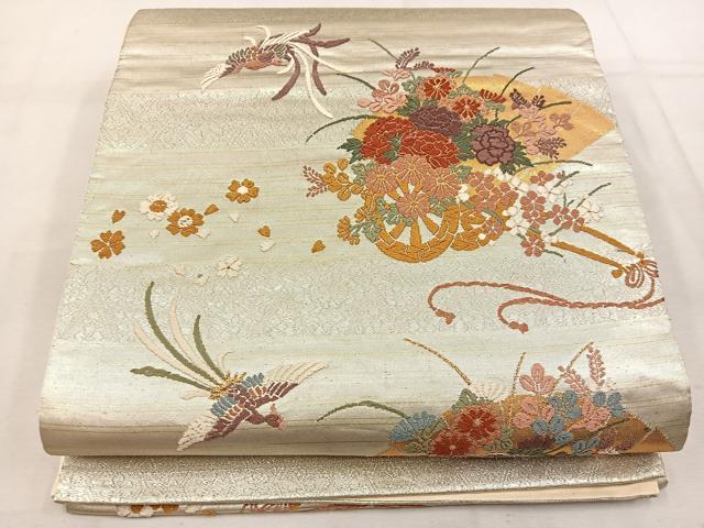 平和屋着物◎六通柄袋帯　唐織　鳳凰花車文　金糸　正絹　逸品　BAAV9344mz