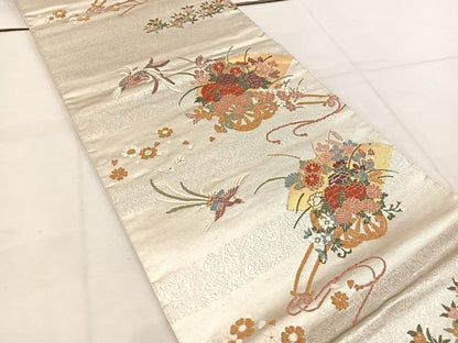 平和屋着物◎六通柄袋帯　唐織　鳳凰花車文　金糸　正絹　逸品　BAAV9344mz