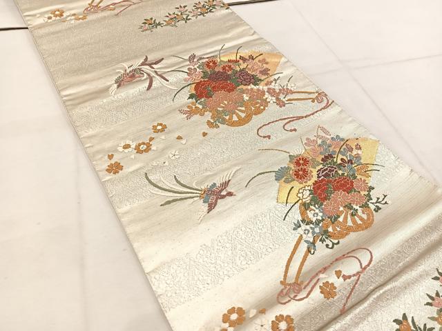 平和屋着物◎六通柄袋帯　唐織　鳳凰花車文　金糸　正絹　逸品　BAAV9344mz