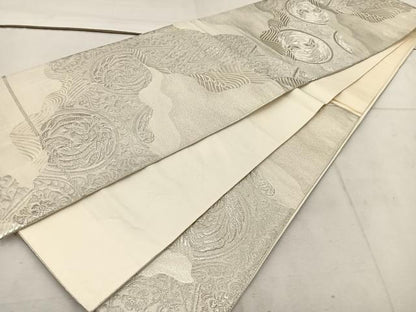 平和屋着物◎六通柄袋帯 鳳凰花丸文 銀糸 正絹 逸品 BAAV9345mz