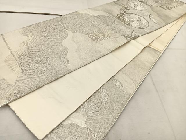 平和屋着物◎六通柄袋帯 鳳凰花丸文 銀糸 正絹 逸品 BAAV9345mz