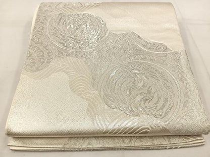 平和屋着物◎六通柄袋帯 鳳凰花丸文 銀糸 正絹 逸品 BAAV9345mz