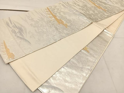 平和屋着物◎六通柄袋帯 遠山風景文 金銀糸 正絹 逸品 未使用 BAAV9347mz