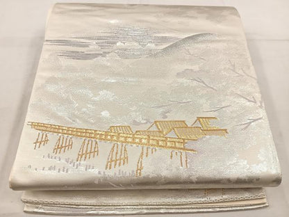 平和屋着物◎六通柄袋帯 遠山風景文 金銀糸 正絹 逸品 未使用 BAAV9347mz